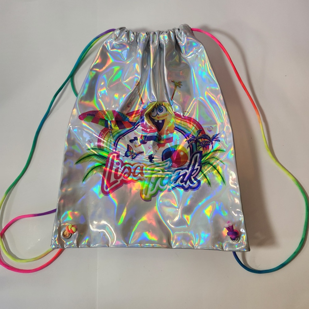 Lisa Frank SpongeBobโ SquarePants Holographic Silver Drawstring Backpack Bag